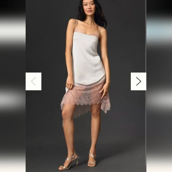 Anthropologie Lace-Trimmed Asymmetrical Midi Slip Dress Size 14, New - Picture 3 of 15